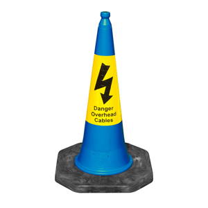 Dominator™ 1m Blue Traffic Cone - Yellow Danger Overhead Cables